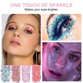 Glitter Eyeshadow Palette, 24 Colors Highly Pressed Pigmented Metallic Shimmer Sparkly Glitter Eyeshadow Makeup Pallet Palettes,Pink Blue Green Red Gold Purple Long Lasting Waterproof (24pcsC)