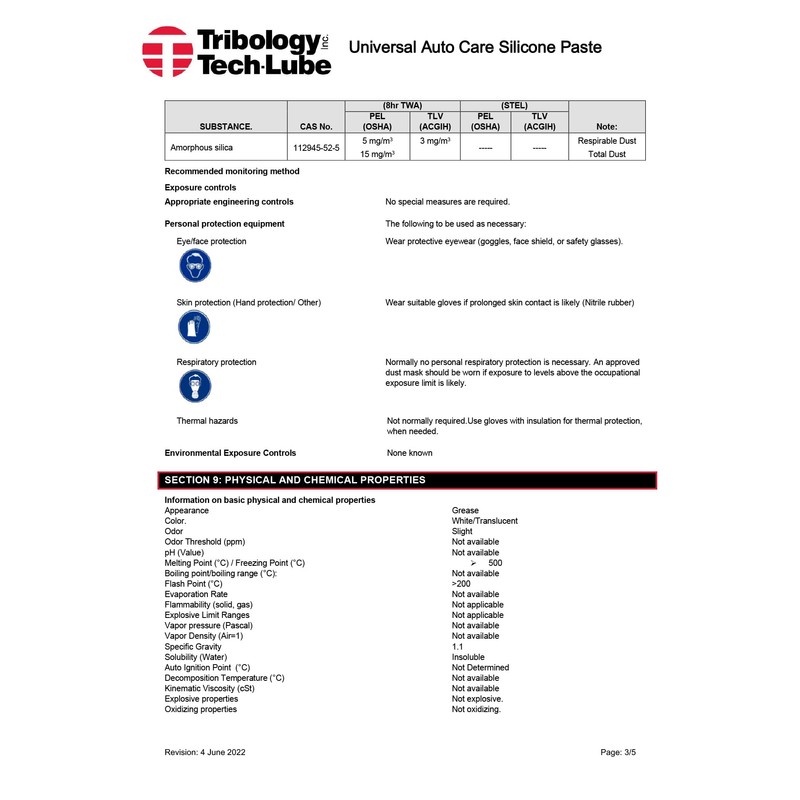 Tribology Tech-Lube Silicone Paste with Brush, Clear, 8 oz -