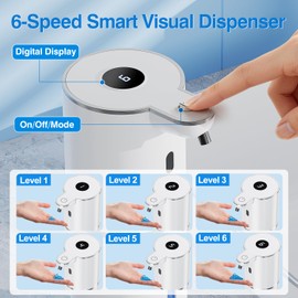 Automatic Soap Dispenser with Smart Digital Display, Touchless Rechargeable Hand & Dish Liquid Soap Dispenser for Kitchen & Bathroom - 6 Adjustable Level, Wall Mounted, 380ml IPX5 Waterproof