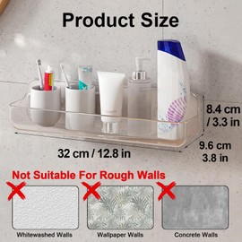 Diesisa Acrylic Wall Mounted Shower Caddy, Clear, Large Size 12.8L x 4" W x 3.3" H, Acrylic Shelf, No Drilling Walls Adhesive Shelf, Bathroom Shelves with Self Adhesive Tape for Bathroom, Kitchen