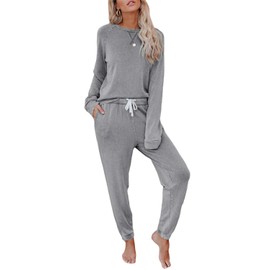 Bunanphy Womens Lounge Wear Pajamas Pullover Pjs Crew Neck Soft Loung Wear Ladies Casual Sleepwear with Pockets Grey A Medium