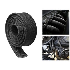 Fiberglass Hose Heat Shield Sleeve Spark Plug Wire Heat Protector Boots Auto Hose Roll 2500 Degree for Car&Auto Wire Loom Brake Line Cable (Black 3/4" IDX10')