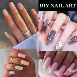 BlueZOO Soft Gel False Nail Tips Medium Square Pre-shaped Half Matte Full Cover Acrylic Nails for Extension Manicure Salon Home DIY, Beginners Practice Tech Clear Nail Supplies, 10 Sizes, 100Pcs