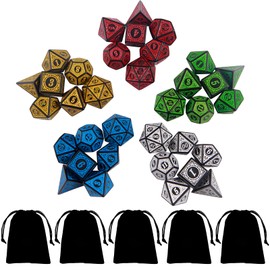 ORUZA DND Dice Set, 5 x 7 (35 Pcs) Vintage Engraving Polyhedral D&D Dice with Pouches Dice for Dungeons and Dragons RPG MTG Role Playing Games D20 D12 D10 D% D8 D6 D4