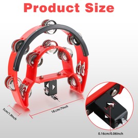 EASTROCK Drum Set Tambourine with Mounting Eye Bolt,Tambourine for Drum Set,Hi Hat Tambourine Double Rows of Jingles (Red)