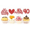 24Pcs 40th Ruby Wedding Anniversary Cupcake Toppers, Red Glitter Heart