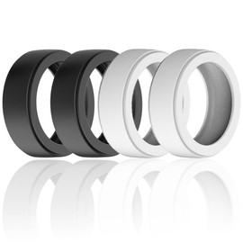 LevyPan Silicone Ring Protector Compatible with Oura Ring Gen 3 and All Smart Ring, Elastic Smart Ring Cover for Men and Women (Black*2+White*2, S(6/7/8))