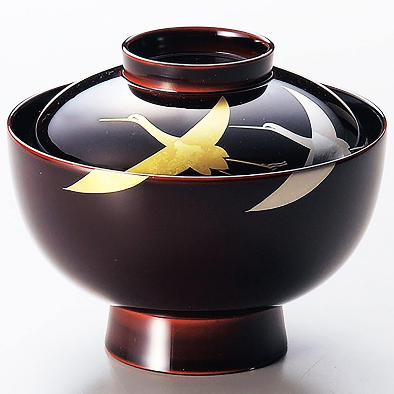 能村漆器店 越前塗 箔鶴蒔絵 雑煮椀 溜 12-01202