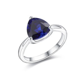 RANDES 925 Sterling Silver Sapphire Rings for Women Solitaire Engagement Ring Triangle Blue Stone Simple Wedding Band Promise Rings for Her Size 10