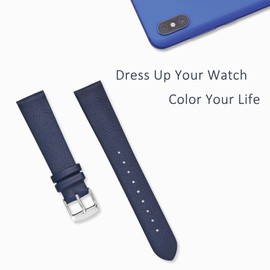 WOCCI - Correas de reloj elegantes, correas de repuesto de piel genuino para hombres y mujeres, ancho de la correa: 8 mm, 10 mm, 12 mm, 14 mm, 16 mm, 18 mm, 20 mm, Azul oscuro (hebilla plateada), 14 mm, Classic