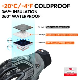 Vgo... Winter Work Gloves Men Waterproof, Warm Heavy Duty Gloves Touchscreen Anti Impact Utility for Warehouse Mechanics Carpenter Trucker in Cold Weather