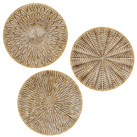 Set of 3 Boho Gold Wall Sculptures Round Wall Decoration Metal Wall Decoration Decorations 3D Metal Pictures Modern Artwork for Home Living Room Dining Room Bedroom Kitchen Corridor (30 cm x 30 cm),