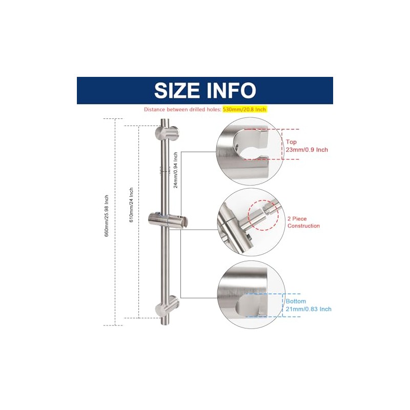 NearMoon Slide Bar with Height/Angle Adjustable Handheld Shower Holder, Bathroom