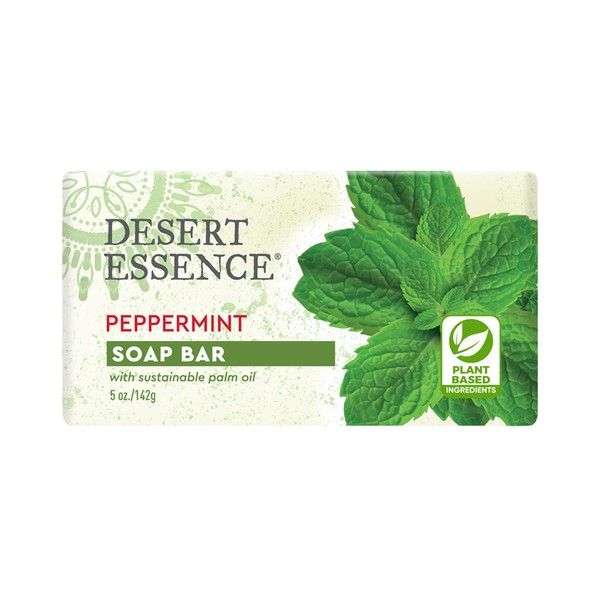 Desert Essence Peppermint Soap Bar - 5 Ounce - Cleanse & Soothes Skin - Tea Tree Oil - Aloe Vera - Jojoba Oil - Refreshing Rich Scent - Acne - Invigorating Moisturizer