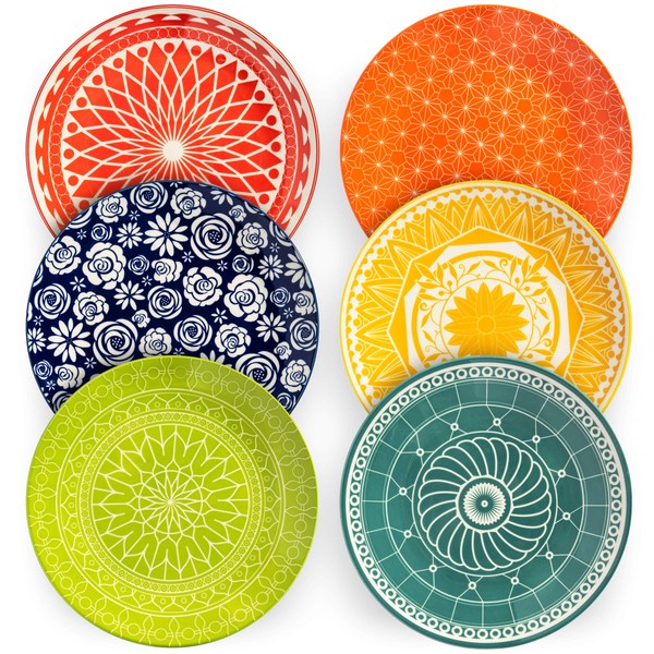 Annovero Dinner Plates - Mismatched Colorful Dinnerware Set of 6