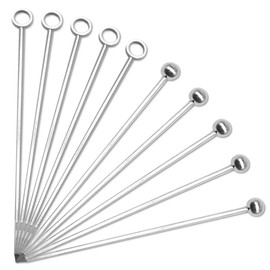 CKANDAY 10 Pack Stainless Steel Cocktail Picks, Reusable Fruit Sticks Metal Martini Skewers Olive Drink Picks Set for Holiday Party Events, Circle/Ball,2 Styles Tops- Silver