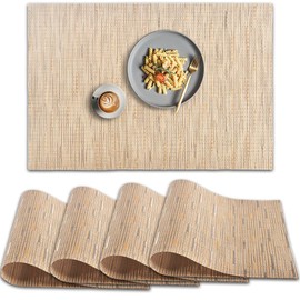 homEdge PVC Placemats, Set of 4 Non-Slip Heat Resistant Placemats, Washable Vinyl Placemats, Set of 4, Light Brown