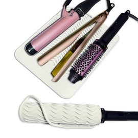 Sygile 11" X 7.5" Large Heat Resistant Travel Mat for Curling Irons Flat Irons Hair Dryers Hair Straighteners Pad - Silicone Mat for Hair Styling Tools, Salon Hot Tools Mat, Vanity Mat - Ivory White