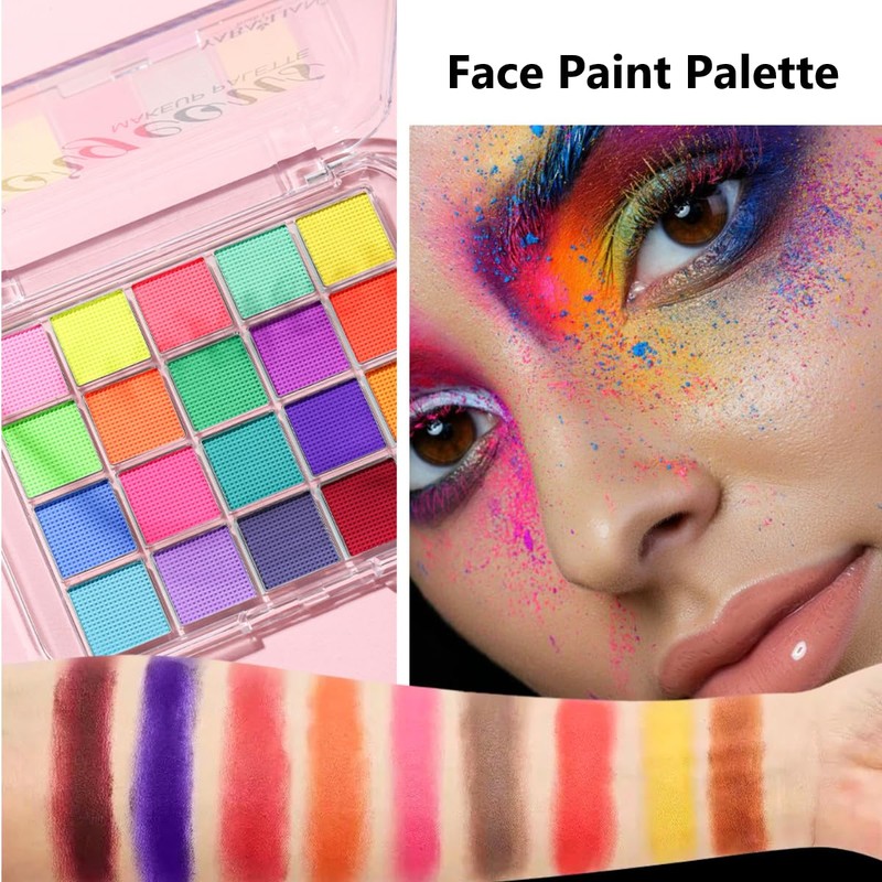 KARLOR Face Paint Palette, 20 Colourful Make-Up Colours, Neon Make-Up,
