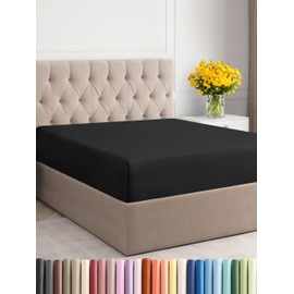 Queen Size Fitted Bed Sheet - Hotel Luxury Single Fitted Sheet Only - Fits Mattress Up to 16 - Extra Soft, Wrinkle Free, Breathable & Cooling - Bottom Fitted Sheet - Black Single Fitted Sheet Only