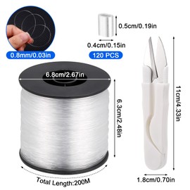 Zocipro 0.8 mm x 200 m Nylon Thread Transparent Tear-Resistant Nylon Cord with 1 Scissors, Transparent Fishing Line for DIY Crafting, Fishing, Crafts, Jewellery, Hanging, Fishing Line for Crafts