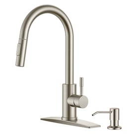 FORIOUS Kitchen Faucet with Soap Dispenser, Kitchen Faucet with Pull Down Sprayer Brushed Nickel, Stainless Steel Modern Kitchen Sink Faucets High Arc with Sing Handle and Deck for 1 or 3 Hole Install