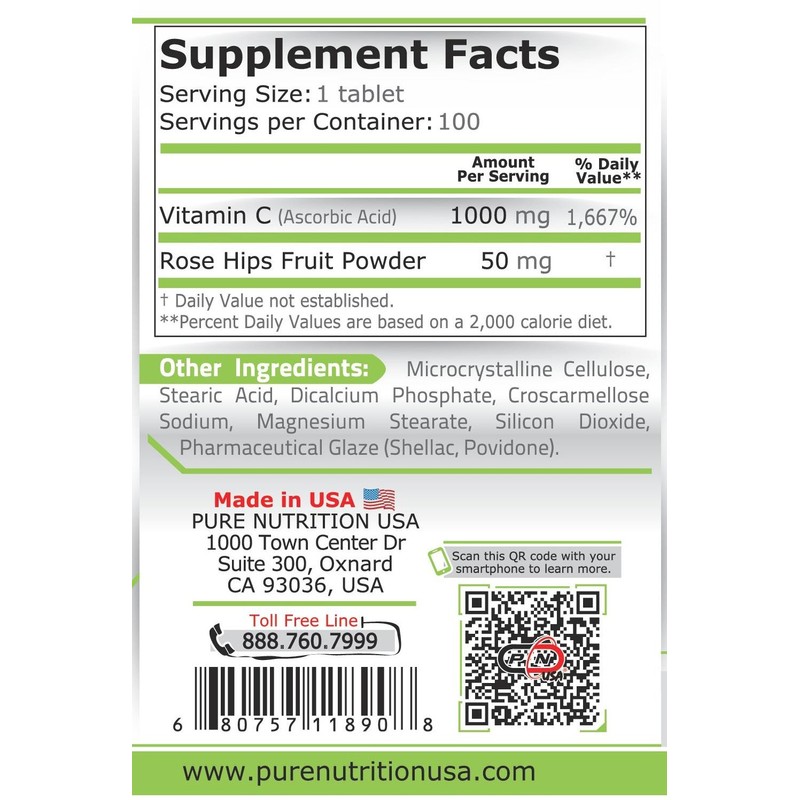 P N Pure Nutrition USA Vitamin C 1000mg With Rose