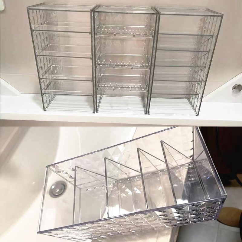 Lipstick Holder Stand Storage Box, Compartment Makeup Organizer, Clear Lipstick