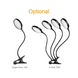 LED Grow Light for Indoor Plants 15W Red & Blue LEDs Auto On & Off with 4/ 8/ 12H Timer 3 Light Modes 5 Brightness Levels IP66 Waterproof Clip-On Desk Plant Growing Lamps for Seedlings