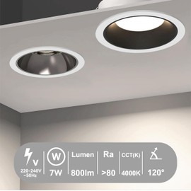 EACLL Set of 6 LED Recessed Spotlights, Prevents Glare Downlight, Neutral White, 7 W Ceiling Spotlights, 4000 K Non-Dimmable Spotlights, Recessed Spotlights for Office, Kitchen, Living Room, Bedroom