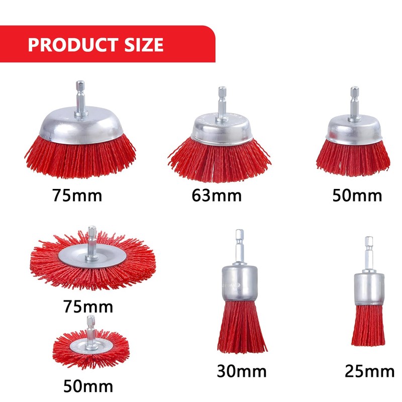 7-Piece Nylon Brush Set with 1/4 Shank Nylon Filament Disc