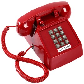 Traditional Red Landline Phone, Retro Corded Telephone Visible Ringing Indicator, Classic 2500 Analog Desk Phone, Vintage Corded Desk Telephone Large Button, Old Red Telephone Landline for School,Home