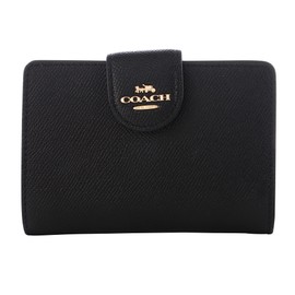 Coach Outlet 6390 IMBLK Bi-Fold Wallet, Medium, Corner Zipper, Black, Gold, Black