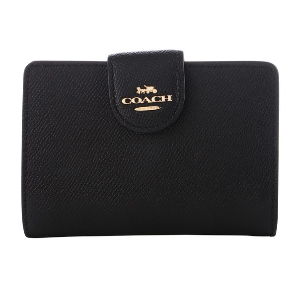 Coach Outlet 6390 IMBLK Bi-Fold Wallet, Medium, Corner Zipper, Black,