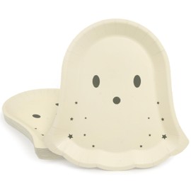 Cheerland - Platos de papel de Halloween con forma de fantasma, vajilla desechable para niños y adultos, espeluznante baby shower Huanted House Trick 