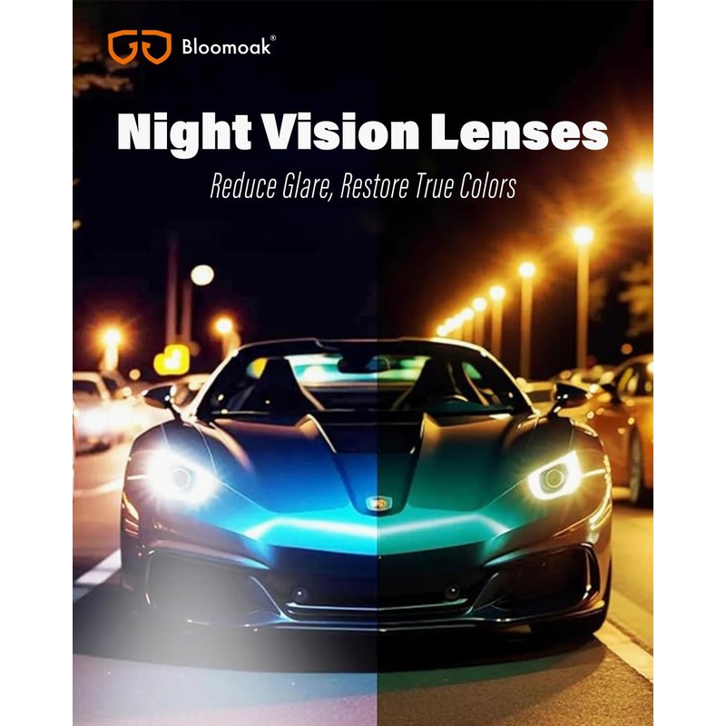 Bloomoak Night Driving Glasses, Wrap Around for Side Shields Provide