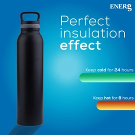 Energcup Sports Reusable Steel Bottle –24 oz– Black Color-Double Wall 18/8 Stainless Steel Leak & Sweat Proof Flask Insulated Water Bottle, Simple Modern Style,Eco-Friendly,Kids, College,Water Bottle