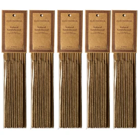 Auroshikha Natural Sandalwood on Stick - 5 Packs, 10 Sticks per Pack