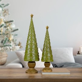 23" Green Christmas Tree Cone on Pedestal with Star Topper Tabletop Decor