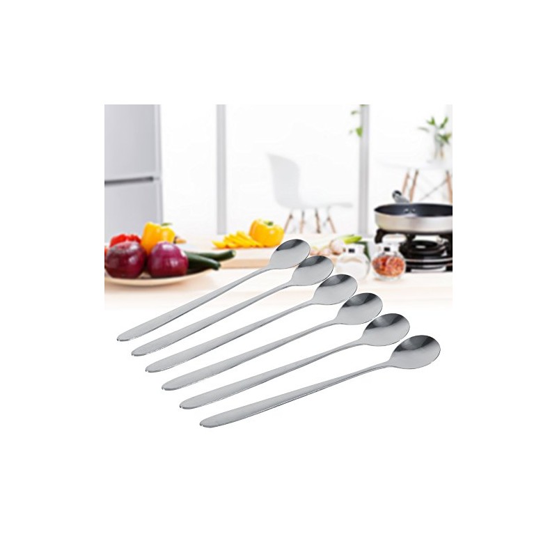 6 Piezas De Cucharas De Mango Largo, Cucharas De Acero