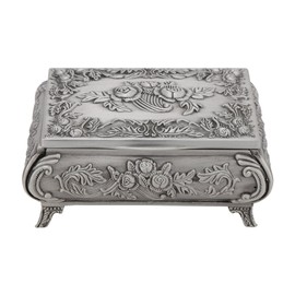 Rectangle Vintage Metal Jewelry Box Trinket Storage Organizer Gift Box Chest Ring Case with Rose Pattern for Girls Ladies Women