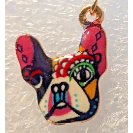 Boston Terrier Dog Pink Ears Sugar Skull Enamel Alloy Drop Earrings Jewelry