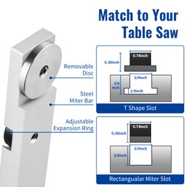UOKRR Table Saw Miter Gauge Fence w/11 Preset Angle Stops & Standard 3/4”x 3/8” T-Slotted Miter Bar, Precision Miter Gauge for Table Saw Kit w/20-36 inch Telescoping Aluminum Fence