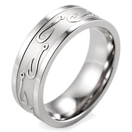 SHARDON Men's 8mm Titanium Ring with Embossed Fishhooks Size 11