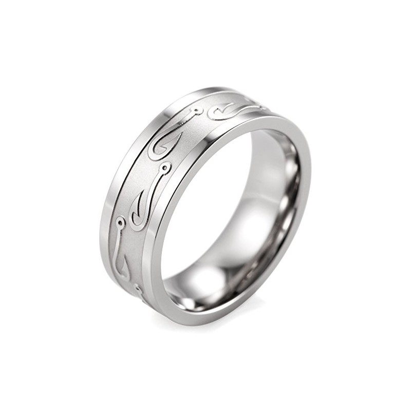 SHARDON Men's 8mm Titanium Ring with Embossed Fishhooks Size 11