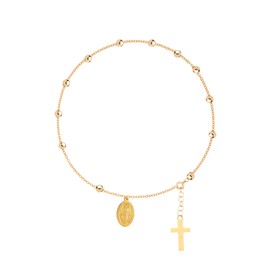 Dainty Gold Beads Chain Cross Bracelet Stainless Steel Rosary Jesus Prayer Crucifix Bracelet Sideways Religious Jewelry for Women-virgin