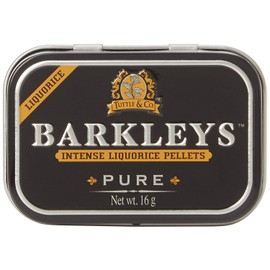 Barkleys Pure Intense Liquorice Pellets. Pure Liquorice Candies 12 Mini Cans x 16 gr. Without Milk derivatives, Gluten, Eggs, Soy and Animal substances. Suitable for Vegetarians and Vegans