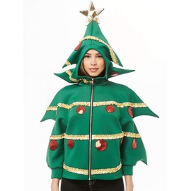 Edhomenn Women Christmas Tree Costume Sequins Long Sleeve Hoodie Sweatshirts Cosplay Outfit, Green, L