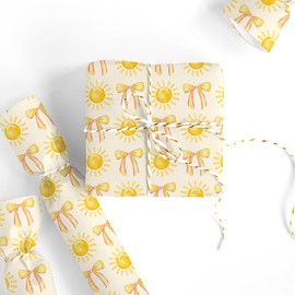 FYSUIMU Preppy Wrapping Paper - Mini Roll - 17 Inch x 32.8 Ft Sunshine Bow Knot Gift Wrap Paper Decorative Art Paper for Summer Coquette Birthday Party DIY Crafts