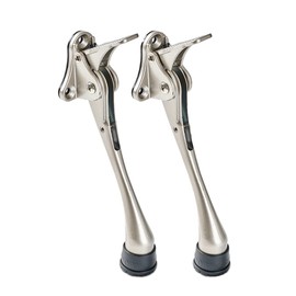 HOME&I Kickdown Door Stopper, 6-Inch Commercial Heavy Duty Door Stop Holder Kick Door Kickstand Height-Adjustable Rubber Foot (Satin Nickel, 6 Inch x 2 Pack)